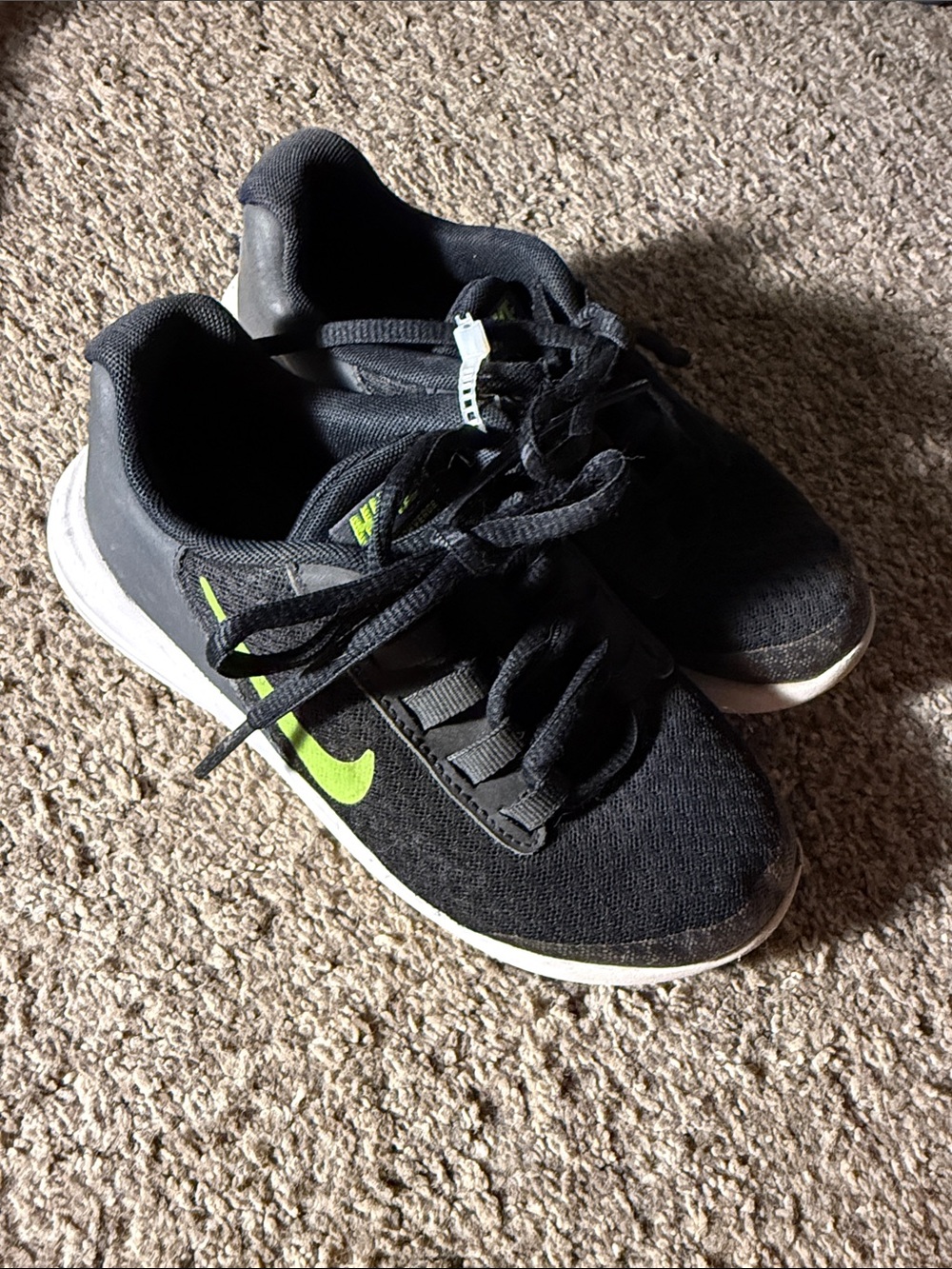 Nike Kids Black Sneakers with Neon Green Swoosh